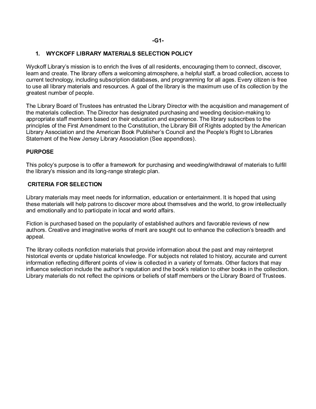 2021 WYCKOFF LIBRARY MATERIALS SELECTION POLICY – Wyckoff Free Public ...